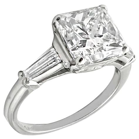 3.38 Carat Princess Cut Diamond Platinum Engagement Ring For Sale at ...