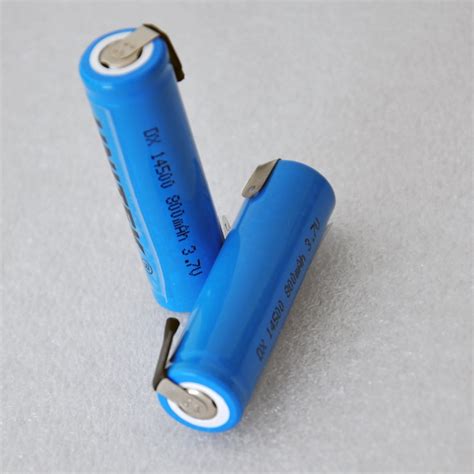 2pcs 3.7v 14500 rechargeable li ion battery 800mah AA lithium ion cell with welding tabs pins ...