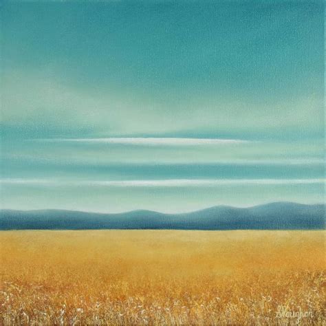 Golden Field - Blue Sky Landscape Painting by Suzanne Vaughan | Saatchi Art