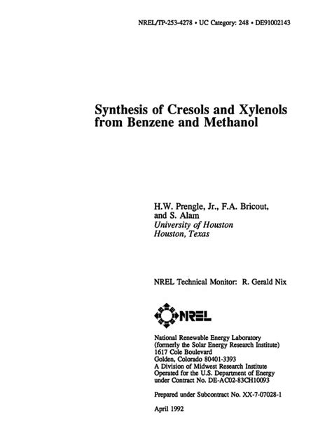 Synthesis of Xylenol | Distillation | Chemical Reactor