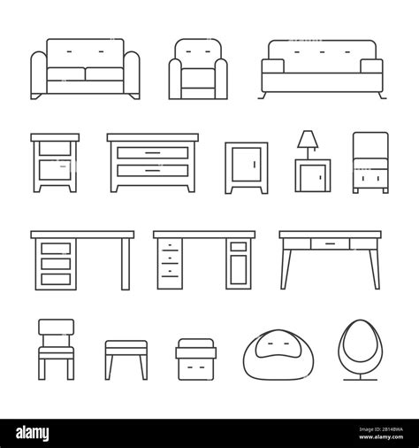 Living room furniture line icons set for room interior, vector illustration Stock Vector Image ...