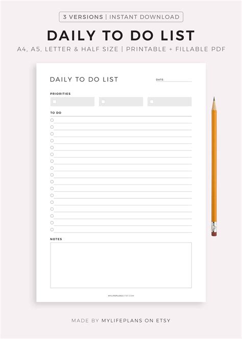 Printable Daily to Do List Template Daily Task List Minimal - Etsy ...