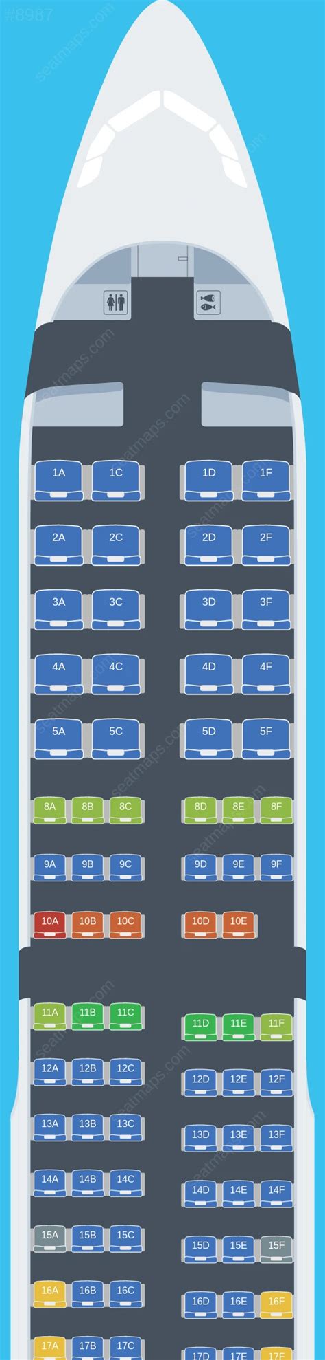 American Airlines Airbus A321の評価を含むシートマップ。