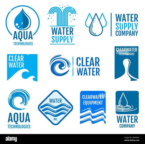 Fresh water vector logos and labels set with aqua symbols. Fresh drop clean water logo ...