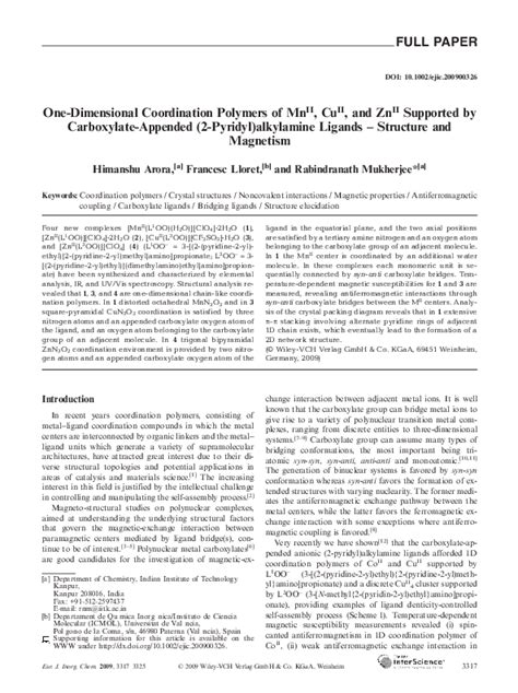 (PDF) One-Dimensional Coordination Polymers of Mn II , Cu II , and Zn II Supported by ...