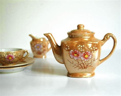 Vintage Toy Tea Set, Japan Miniature Teapot Instant Collection of Lusterware | Miniature tea set ...