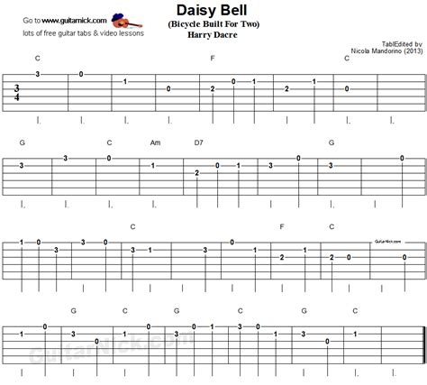 Daisy Bell (Bicycle Built For Two) - easy guitar tablature | Guitar ...