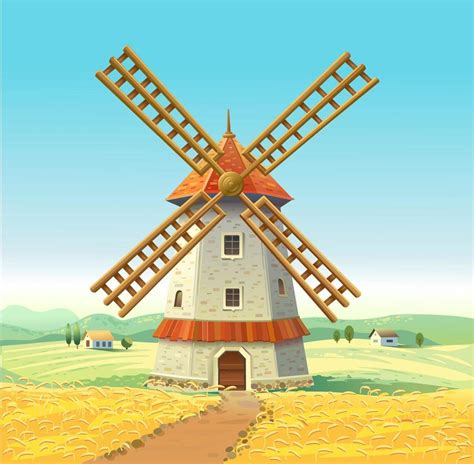 Mill on a sunny field. Wooden Mill. Wheat field. Vector illustration 2851261 Vector Art at Vecteezy