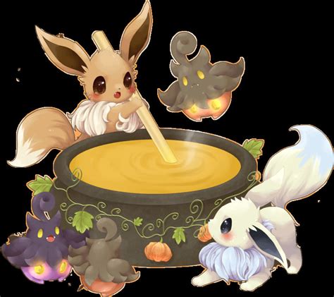 Pokemon Shiny Eevee with Shiny Pumpkaboo Halloween vector.png | Etsy