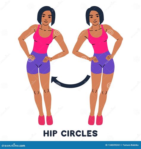 Hip Circles. Sport Exersice. Silhouettes of Woman Doing Exercise Stock ...