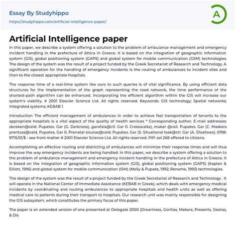 Artificial Intelligence paper Essay Example | StudyHippo.com