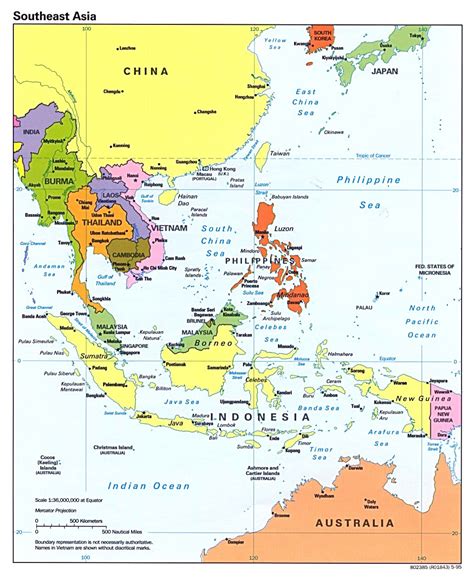 Detailed political map of Southeast Asia with capitals and major cities – 1995 | Vidiani.com ...
