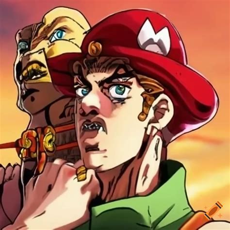 Illustration of mario and jojo's bizarre adventure characters together