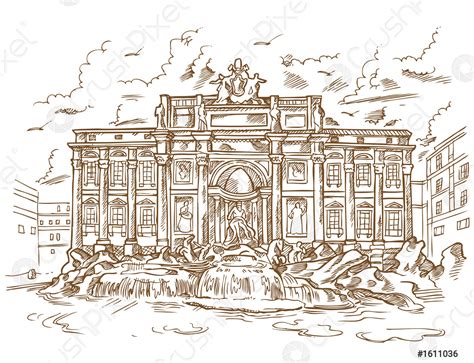 Sketch of Trevi Fountain - stock vector 1611036 | Crushpixel