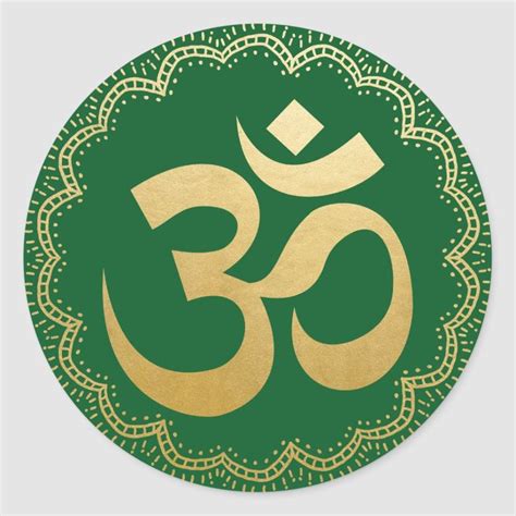 Om HIndu Meditation Symbol Yoga Faux Gold Green Classic Round Sticker ...