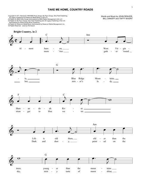 Country Roads Chords And Lyrics - Sheet and Chords Collection