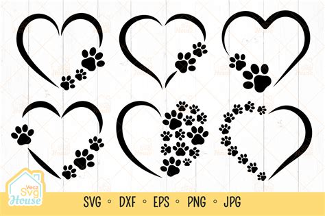 Heart Dog Paw Print Vector Cut File For Cricut, Silhouette, Png Dxf Png Pdf, Stencil, Decal ...