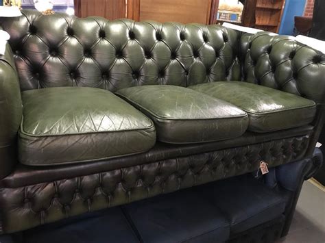 Green leather original chesterfield sofa | in Liverpool, Merseyside | Gumtree