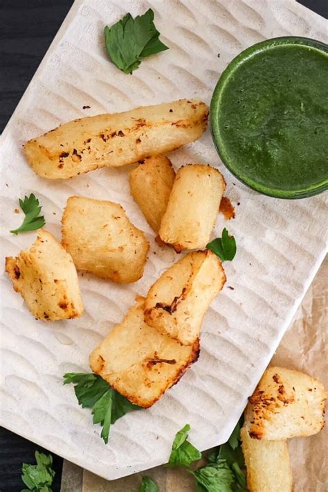 Fried Yuca with Green Mojo Sauce- air fryer recipe - Razzle Dazzle Life