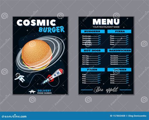 Cosmic Meals Kids Menu Brochure. Vector Fast Food Flyer. Menu for Cafe ...