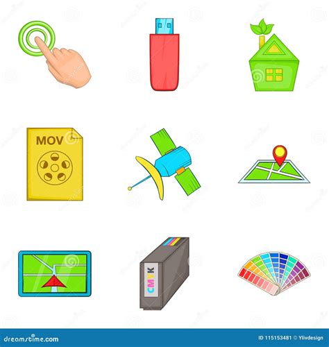 Interactive Icons Set, Cartoon Style Stock Vector - Illustration of ...