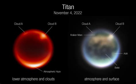 Webb Tracks Clouds on Saturn’s Moon Titan (Annotated) | ESA/Webb