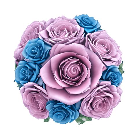 Hyperdetailed Realistic Blue and Pink Rose Bouquet · Creative Fabrica