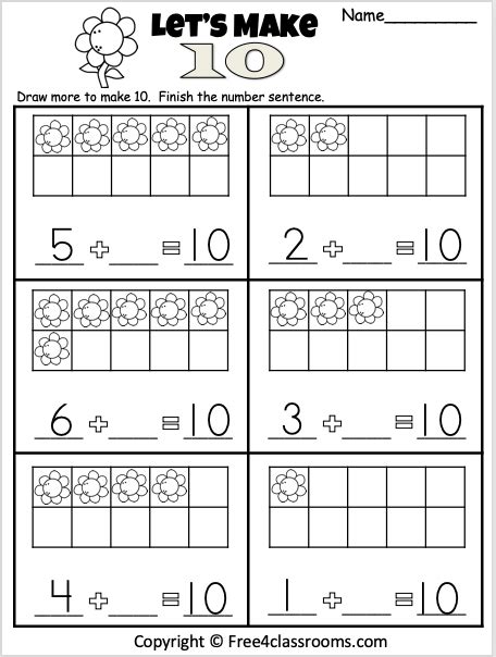 Free Addition Worksheet - 10 Frame - Free Worksheets - Free4Classrooms