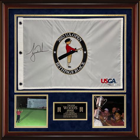 Tiger Woods Autograph Flag 2002 US Open Framed 24x24 - New England Picture