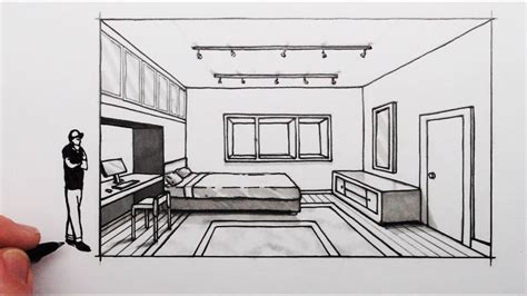 How to Draw a Bedroom in 1-Point Perspective | Perspective room, 1 ...