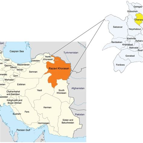 Map of Iran. Razavi Khorasan Province is indicated by orange. The study... | Download Scientific ...