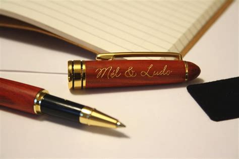 Custom pen personalized with name, initials, pen engraved, dark red wood, unique best man gift ...