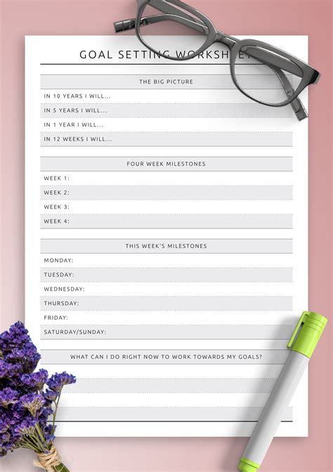 Download Printable Goal Setting Worksheet PDF