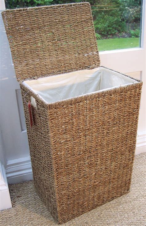 Sea Grass linen laundry basket with lid. Hand woven, measures 59 centimeters wide, 40 ...