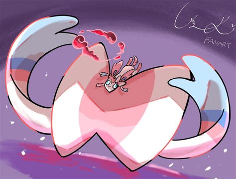 a pink and white cartoon character floating in the air