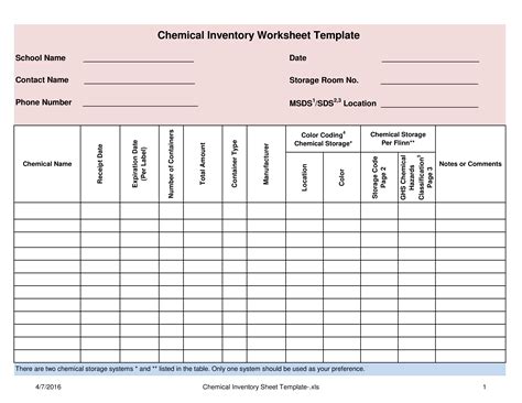 Chemical Inventory Worksheet Template - Chemical Inventory Template | Templates, List template ...