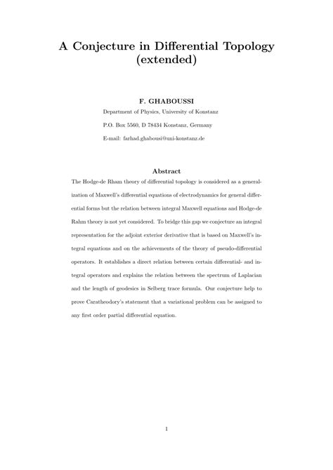 (PDF) A Conjecture in Differential Topology (extended)