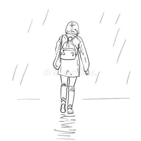 Sketch Girl Walking Rain Stock Illustrations – 152 Sketch Girl Walking ...