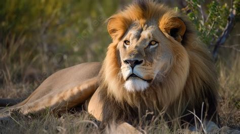 Lion Laying Down In A Grassy Field Background, Male Lion Picture ...