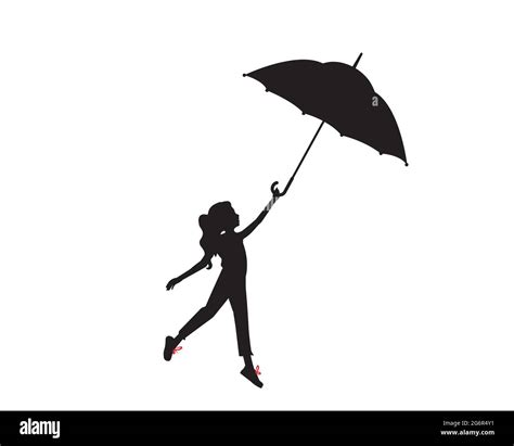 Girl silhouette holding umbrella, vector, poster design isolated on ...