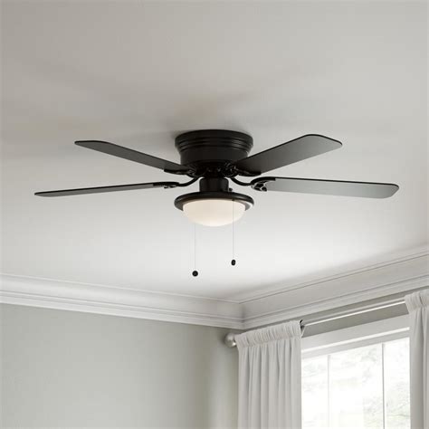 52 in LED Indoor/Outdoor Ceiling Fan Black Low Profile Flush Mount ...