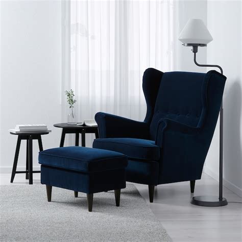 STRANDMON Wing chair - Djuparp dark green-blue - IKEA