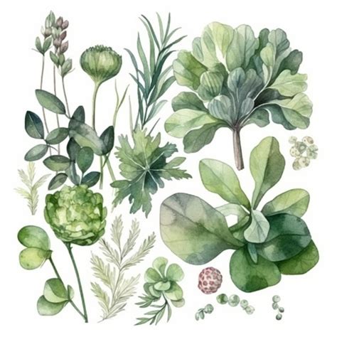 Premium AI Image | A watercolor drawing of a set of plants.