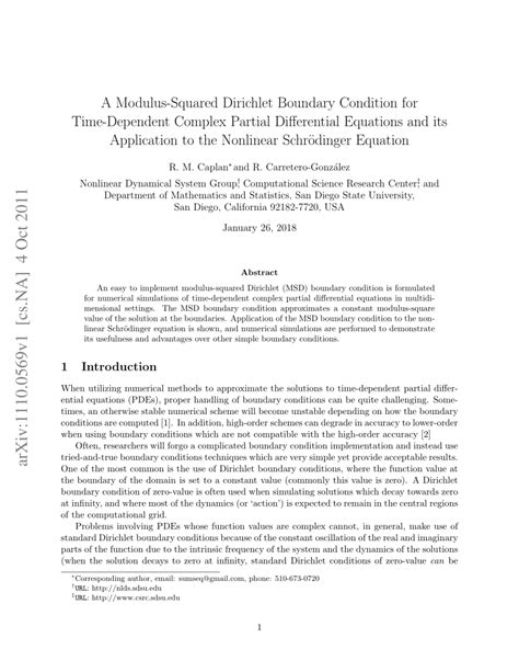 (PDF) A Modulus-Squared Dirichlet Boundary Condition for Time-Dependent Complex Partial ...