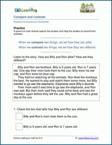 Compare & contrast worksheets | K5 Learning