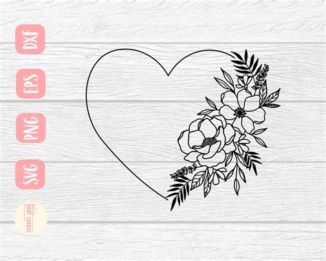 Heart Flower Spray Svg Flowers Svg Floral Svg Heart Svg - Etsy