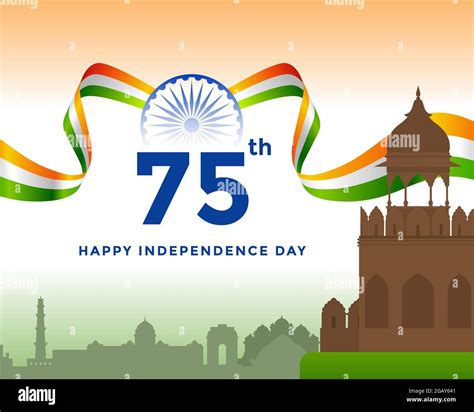 75th Independence day of India greeting with tricolor Indian flag. 15th August template for ...