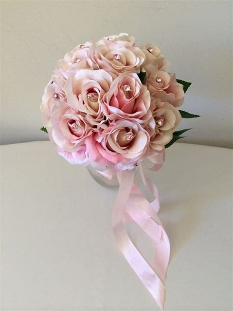 Items similar to Pink roses silk wedding bouquet on Etsy