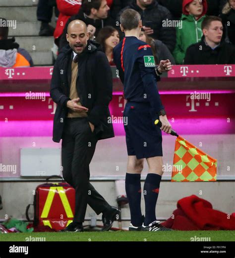 Munich, Germany. 12th Dec, 2015. Bayern Munich's head coach Pep Guardiola (L) reacts during the ...