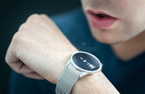 Voice Recording or Speech Recognition Technology in Smart Watch. Man ...